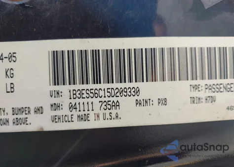 2005 Dodge Neon Sxt из США, поврежденный, VIN 1B3ES56C15D209330